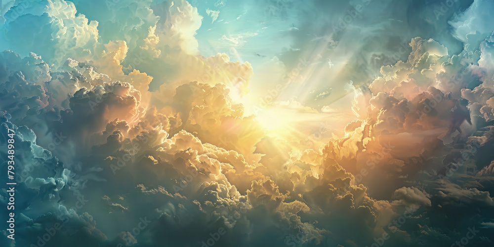 Hope in the Divine: The Cloudy Sky and Breaking Sunlight - Picture a cloudy sky with sunlight breaking through, illustrating the hope and faith that religion can provide during dark times Hope in the Divine: The Cloudy Sky and Breaking Sunlight - Picture a cloudy sky with sunlight breaking through, illustrating the hope and faith that religion can provide during dark times