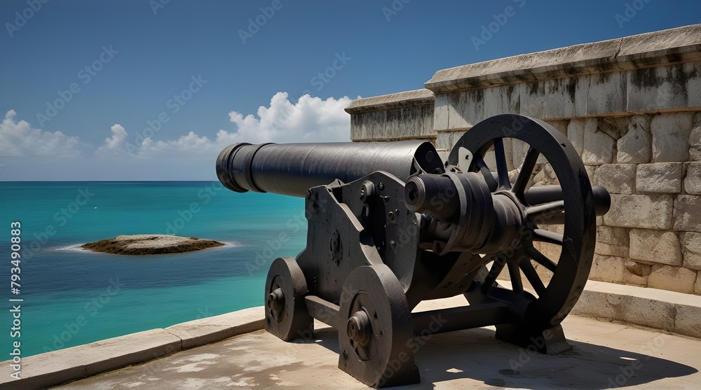 1800s Era Cannon at Fort Fincastle overlooking the har .Generative AI