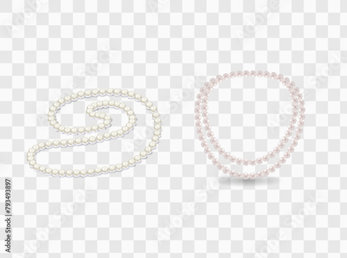 Pearl necklace or bracelet isolated. Precious white pearl beads, luxurious jewelry with natural gemstones. Vector illustration