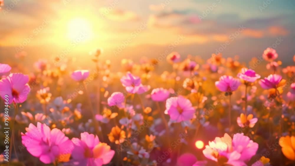 Flower field, morning sun warm light, nature landscapeflower Flower field, morning sun warm light, nature landscapeflower