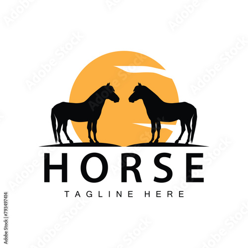 Wild Horse Logo Farm Design Silhouette Simple Vector Illustration Template