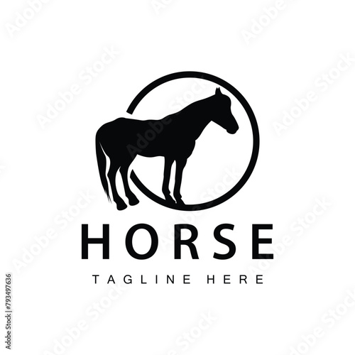 Wild Horse Logo Farm Design Silhouette Simple Vector Illustration Template