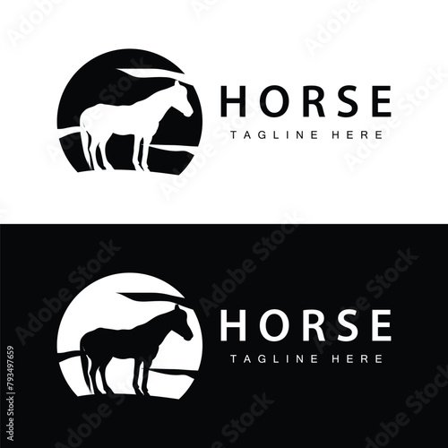 Wild Horse Logo Farm Design Silhouette Simple Vector Illustration Template