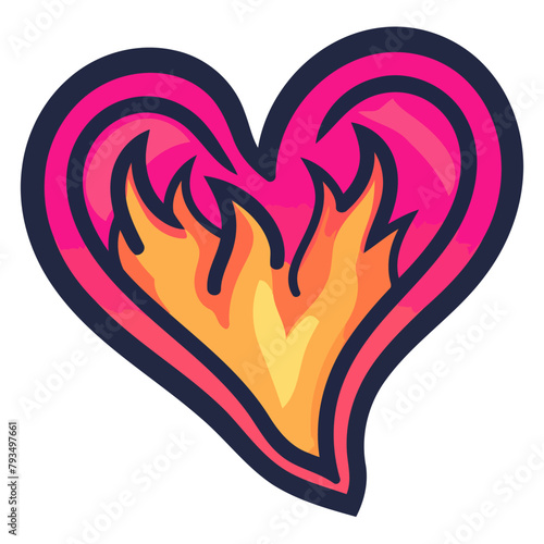 A vector icon depicting a heart with fire  ideal for illustrating passion  love  or fiery themes.