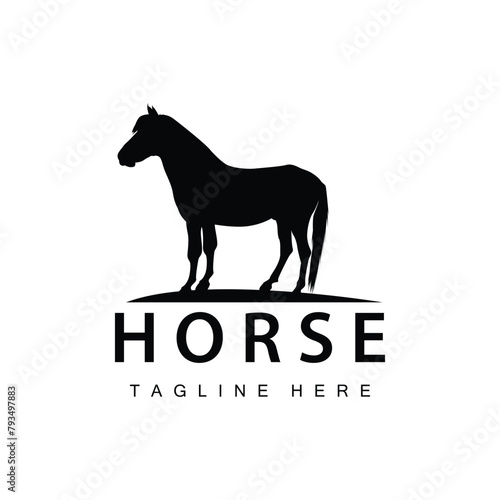 Wild Horse Logo Farm Design Silhouette Simple Vector Illustration Template