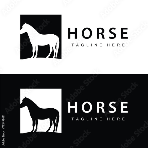 Wild Horse Logo Farm Design Silhouette Simple Vector Illustration Template