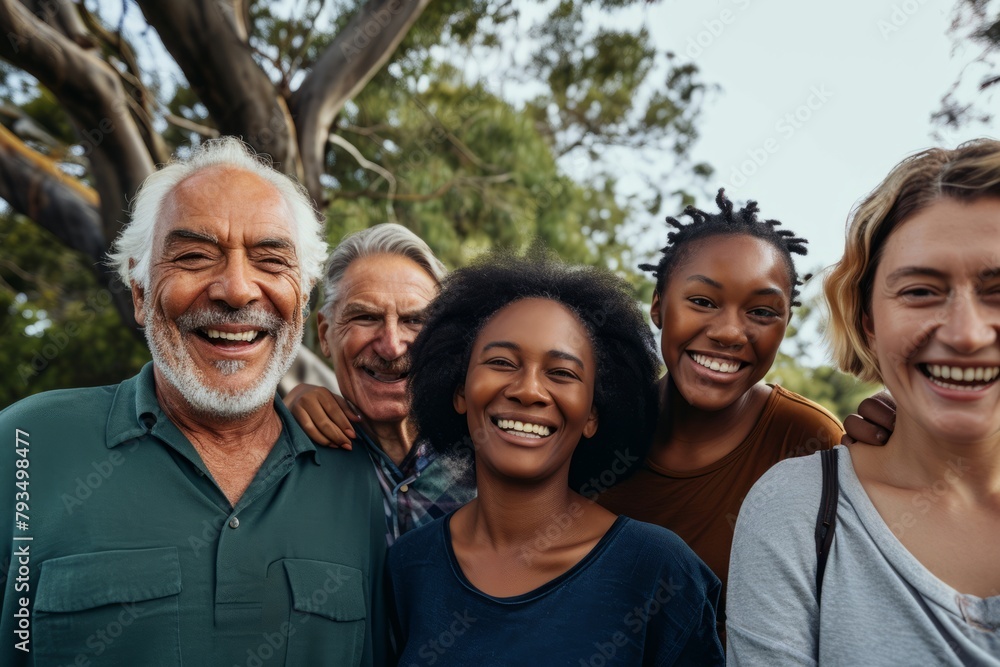 Group of diverse senior friends having fun together in the park. Multiethnic group of friends bonding outdoors. Group of diverse senior friends having fun together in the park. Multiethnic group of friends bonding outdoors.