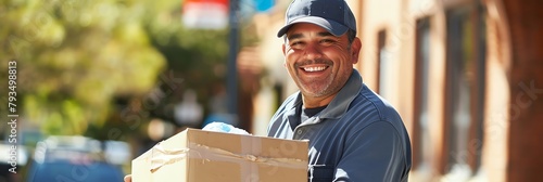 With a warm smile and a firm grip on the box, the postal worker exemplifies a commitment to providing friendly and efficient delivery service