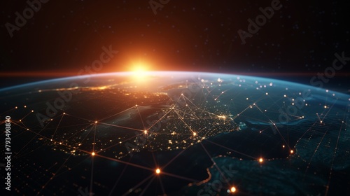Interconnected World: Earth and Network Connections Against Dark Backdrop