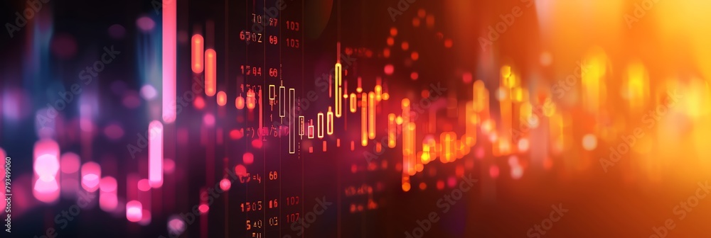 A blurred financial chart with a candlestick graph and a detailed uptrend line A blurred financial chart with a candlestick graph and a detailed uptrend line