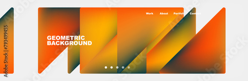 A visual arts piece featuring an amber and orange geometric pattern of triangles on a white background. The fluid shapes create a dynamic composition resembling liquid glass paint
