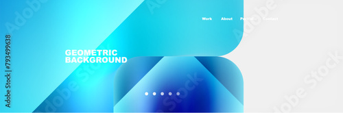 An aqua background with geometric shapes in electric blue and azure. A white border enhances the symmetry of triangles, rectangles, and circles. Ideal for a modern logo design with a water theme