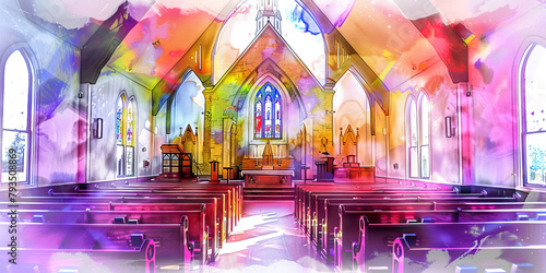 Renovation of Faith: The Restored Church and Renewed Spirit - Visualize a renovated church with a renewed spirit, illustrating the process of revitalizing faith and belief. photo