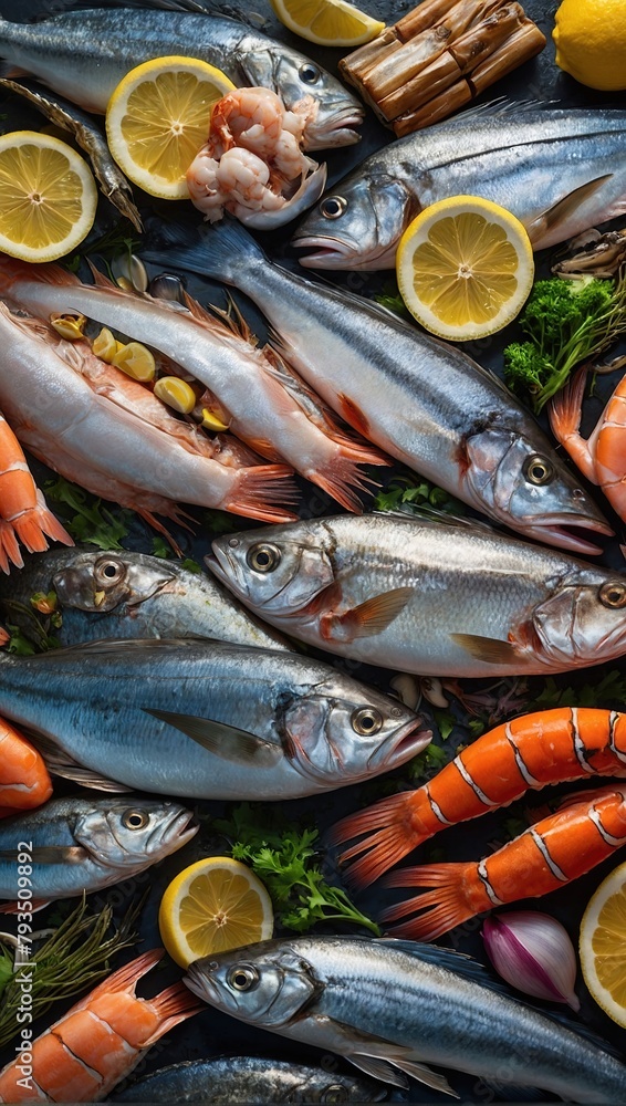 Obraz premium Variety of fresh luxury seafood. Fresh fish and seafood