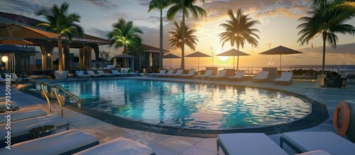 luxury pool at sunset.