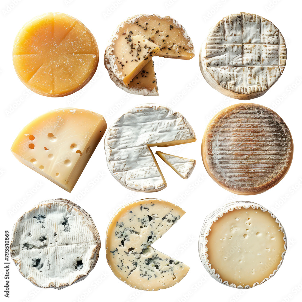 A wheel of classic cheese set against a transparent background A wheel of classic cheese set against a transparent background