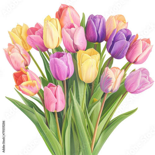 Wallpaper Mural A stunning bouquet featuring multicolored tulips in vibrant shades of pink purple and yellow is showcased against a isolated on white close up floral wallpaper background exuding the essenc Torontodigital.ca