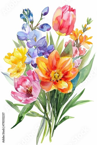 Freshly blossomed spring flowers in watercolor, isolated bouquet --ar 2:3 Job ID: 10b188f0-2d33-4560-904d-3ec9cec1178b © FoxGrafy