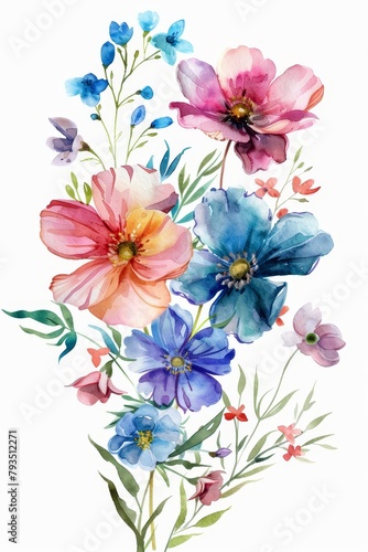 Spring floral bunch, vivid watercolors, isolated clipart on white --ar 2:3 Job ID: 0b2fb129-d4c7-4b2b-a34d-be6c340fbeed