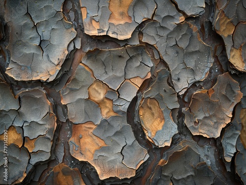 Tree bark texture close-up, detailed natural patterns, rough and tactile, showcasing forest health and ecology photo