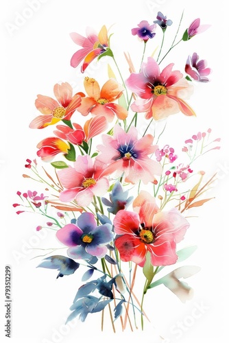 Bright and fresh spring floral bunch in watercolors, isolated clipart --ar 2:3 Job ID: ee75d585-db94-4f19-8fb2-4a6b0069d435 © FoxGrafy