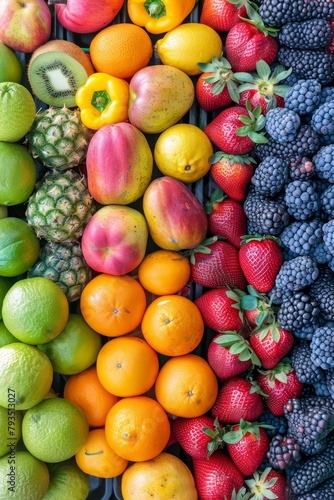 A wide array of fresh fruits showcasing vivid textures  colors in ripe and appealing tropical produce