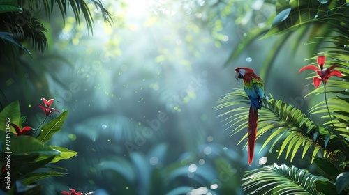 Tropical rainforest, parrot and monkey edge, jungle deals in text area © FoxGrafy