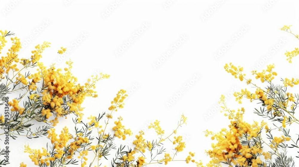 Capture the essence of spring with a vibrant banner featuring a border of delicate mimosa flowers against a clean white backdrop leaving ample room for your message This design exudes a ref