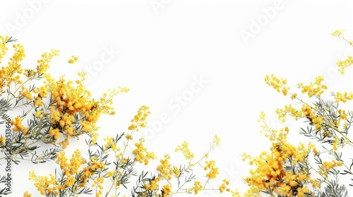 Capture the essence of spring with a vibrant banner featuring a border of delicate mimosa flowers against a clean white backdrop leaving ample room for your message This design exudes a ref © 2rogan