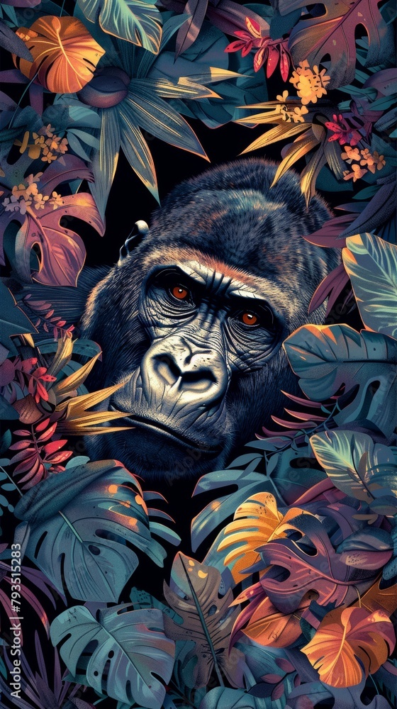 Mystical gorilla in tropical jungle Mystical gorilla in tropical jungle