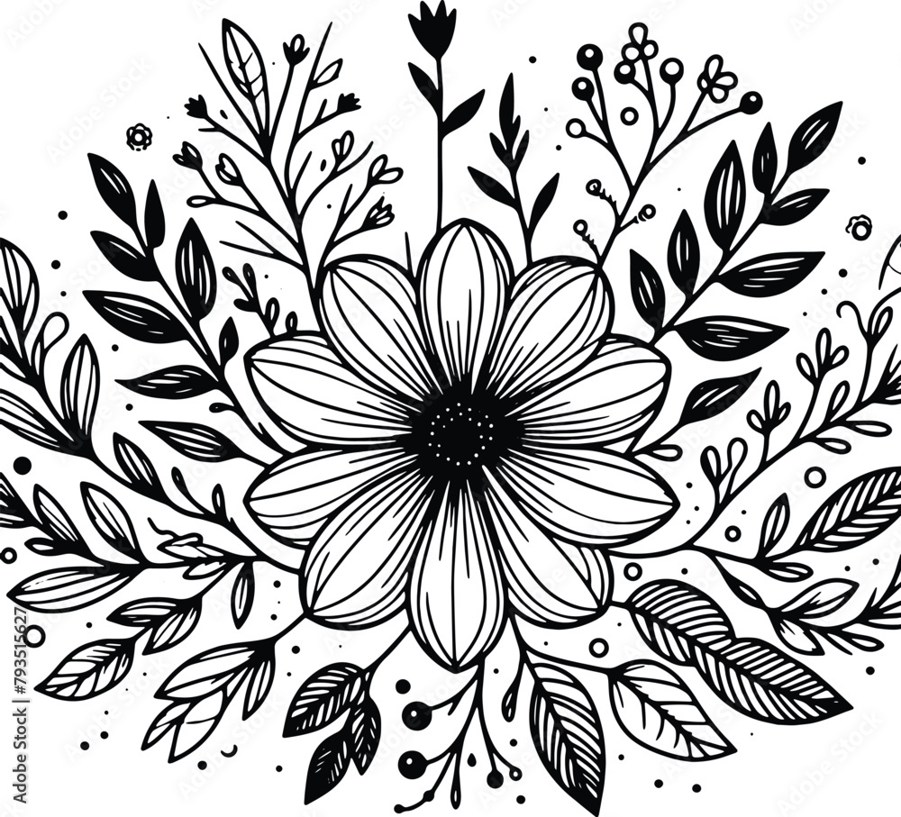 Simple flower coloring page line art black and white Flower logo design Simple flower coloring page line art black and white Flower logo design