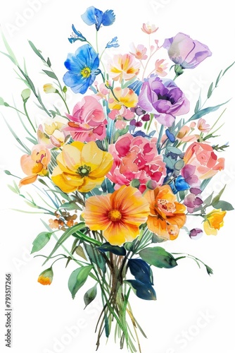 Wallpaper Mural Bright and vivid watercolor spring flowers, freshly isolated bouquet Torontodigital.ca