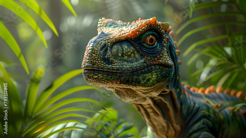 Baby dinosaur on a green background. Dinosaur Park Advertising Banner © W.O.W