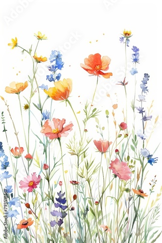 Bright summer meadow in watercolor, wildflowers isolated clipart --ar 2:3 Job ID: 666c72e9-e493-4ba3-8a47-152f30ab0f6e