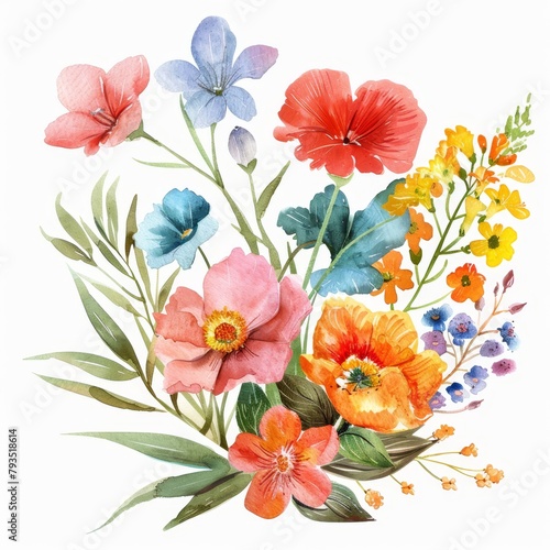 Spring floral arrangement in vivid watercolors  isolated on white --ar 1 1 Job ID  565a501c-b39b-44a8-9b3b-927704db73c5