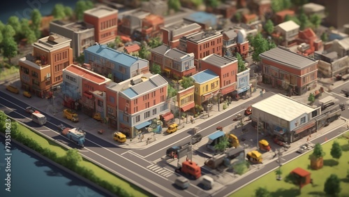 Isometric 3D render of City toy town