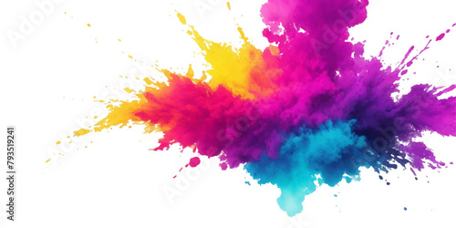 Multicolor powder explosion on White background. Colored cloud. Colorful dust explode. Paint Holi. colorful  rainbow Holi paint color powder explosion with bright colors isolated white background. photo