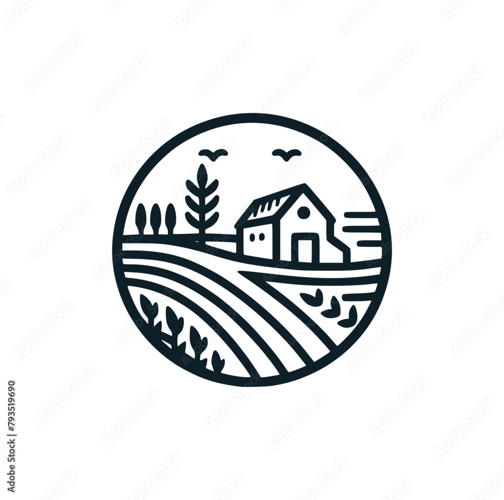 The farm line art icon logo. Vector illustration. The farm line art icon logo. Vector illustration.