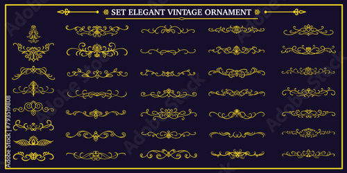Set of Gold elegant vintage ornament, Classic ornament frame, Calligraphic border vector illustration