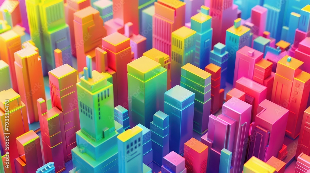 Rainbow 3d isometric city, vibrant background AI AI generated Rainbow 3d isometric city, vibrant background AI AI generated