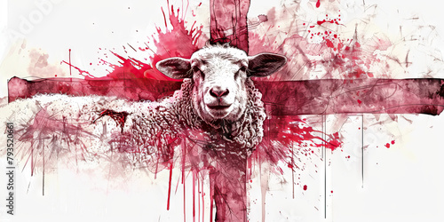 Redemption: The Lamb and Bloodied Cross - Picture a lamb symbolizing Jesus as the sacrificial lamb, and a bloodied cross representing redemption through his blood