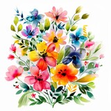 Spring floral watercolor painting, vivid and bright, isolated on white --ar 1:1 Job ID: 17e5cd1b-4fdc-4f17-b733-a36abe36ddc1