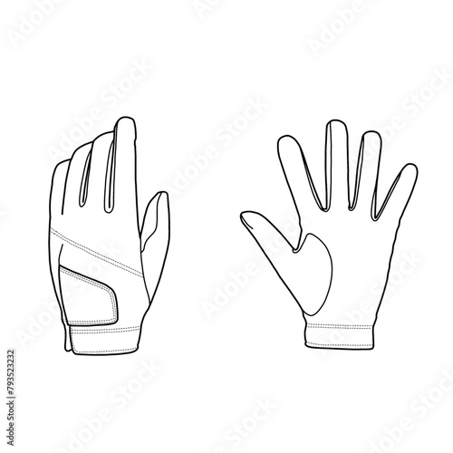 Pair of golf gloves. Vector illustration. Golf gloves line art isolated on a white background. photo