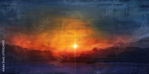 Legacy of Light: The Setting Sun and Guiding Star - Visualize the sun setting with a guiding star shining brightly, symbolizing the enduring influence and guidance of a deceased religious leader.