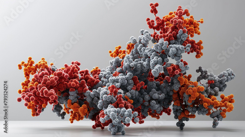 : A 3D model of a protein structure with labeled residues,