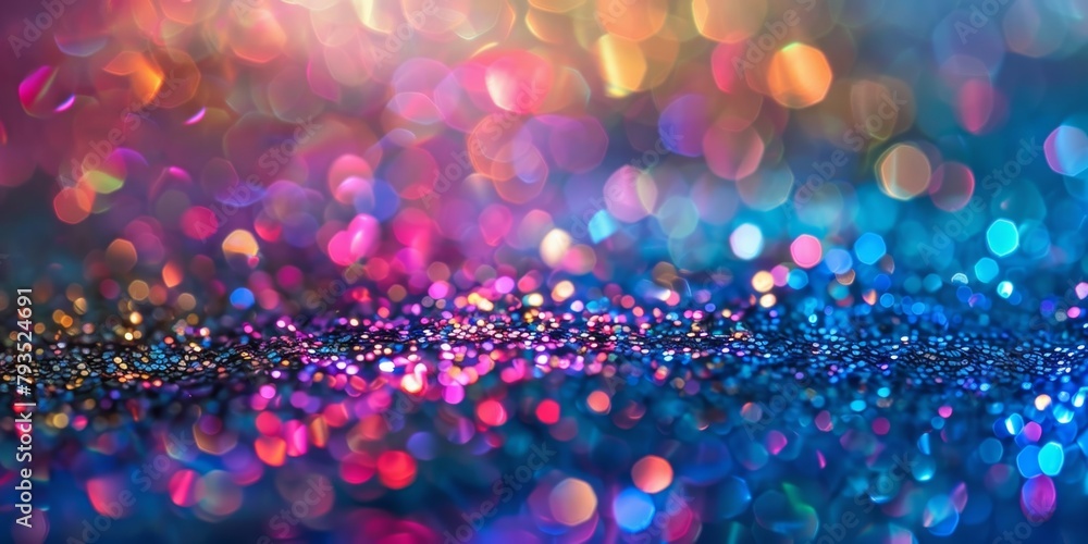 Vivid and colorful bokeh light pattern on a dark, abstract background.