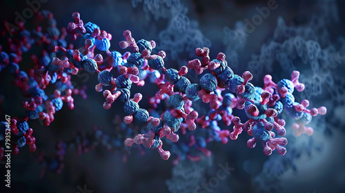 : A 3D model of a protein structure with labeled residues, photo