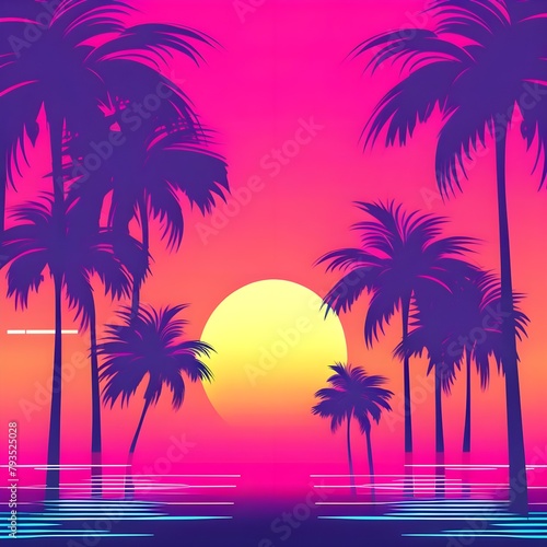 bright neon pink purple and blue colored bright vaporwave synthwave style vector background illustrate  © Hassan