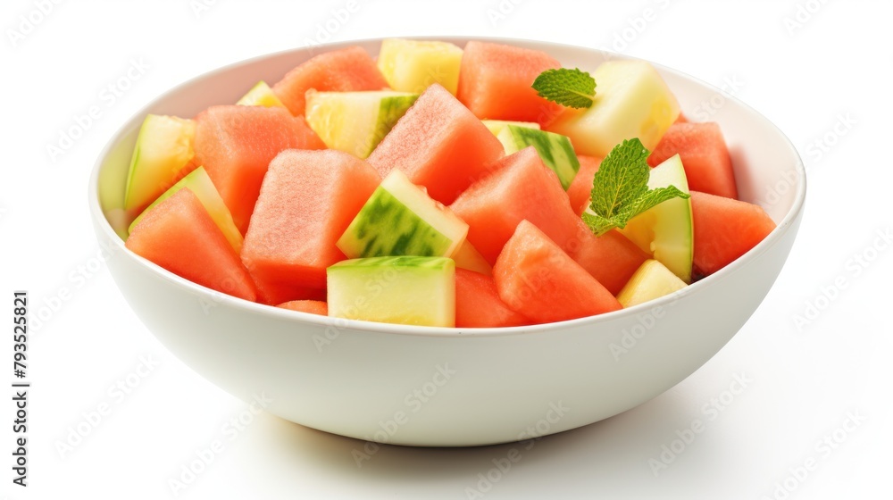 Bowl of Fresh Fruit and Vegetable Salad on White Plate,watermelon,pineapple Bowl of Fresh Fruit and Vegetable Salad on White Plate,watermelon,pineapple