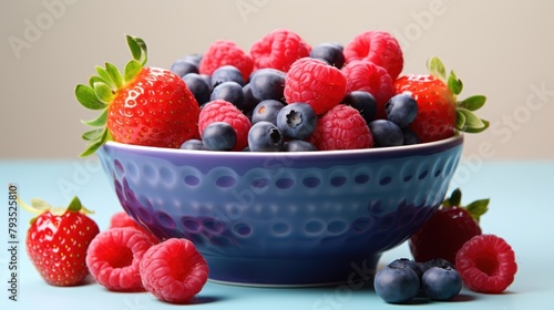 A refreshing bowl of mixed berries  on white background